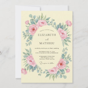 Invitation Mariage Crèmeuse aux Pivoines Roses