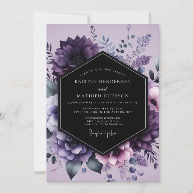 Invitation Mariage Crépuscule Aubergine (Devant)