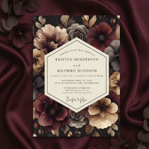 Invitation Mariage Crépuscule Fleur Burgonde