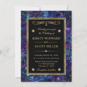 Invitation Mariage Cristal Galaxy Minuit Violet et Or