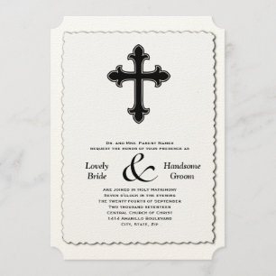 Invitation Mariage croisé chrétien noir élégant