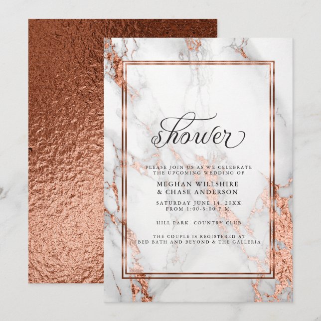 Invitation Mariage cuivre et marbre Élégance Bold (Devant / Derrière)