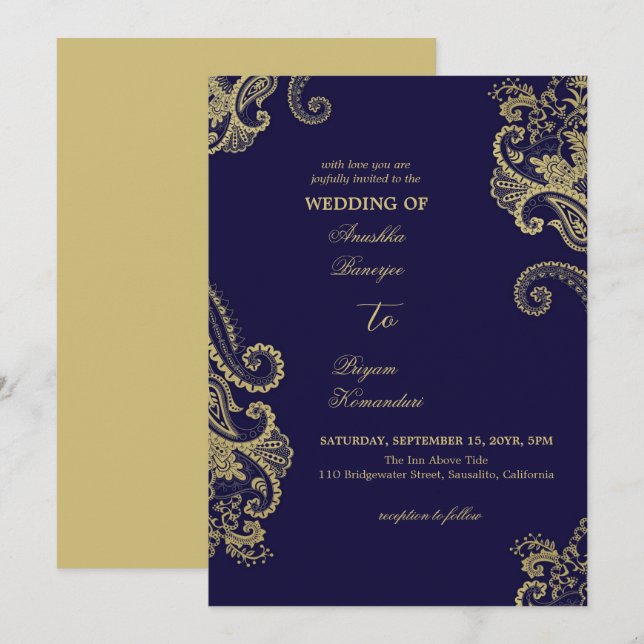 Invitation Mariage culturel traditionnel élégant au henné (Devant / Derrière)