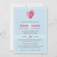 MARIAGE CUTE INVITER empreinte moderne coeur bleu
