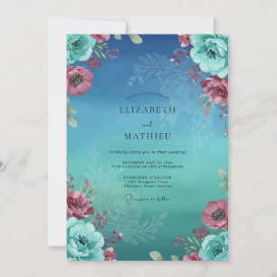 Invitation Mariage Cyan Magenta Ranunculus Eucalyptus