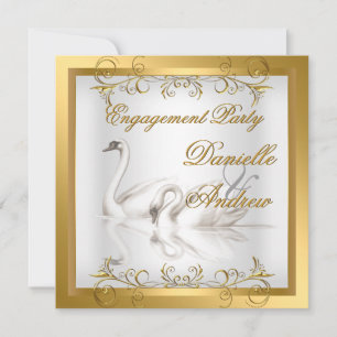 Invitation Mariage Cygnes Or Blanc Élégant Fête