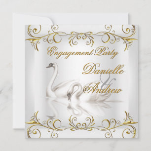 Invitation Mariage Cygnes Or Sépia Élégant Fête