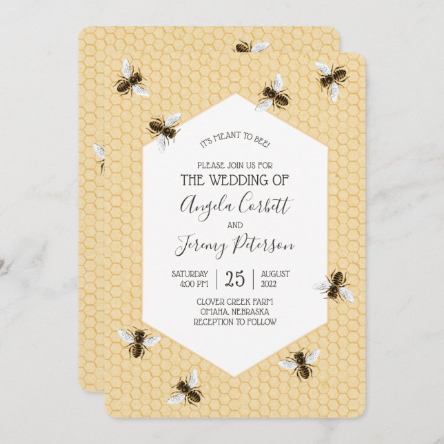 Invitation Mariage d'abeilles vintages (Devant / Derrière)