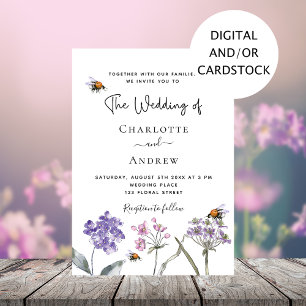 Invitation mariage d'abeilles violet fleur sauvage