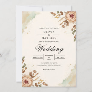 Invitation Mariage d'accents floraux de Sepia chaud