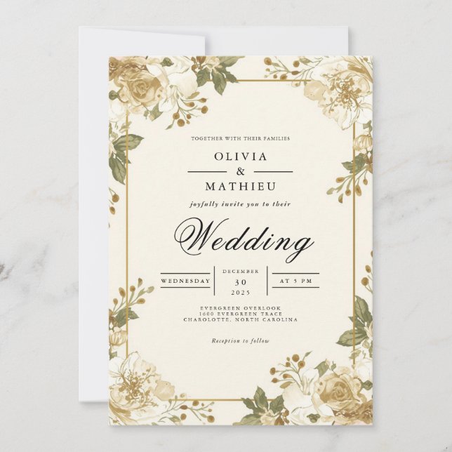 Invitation Mariage d'accents floraux vieillissants (Devant)