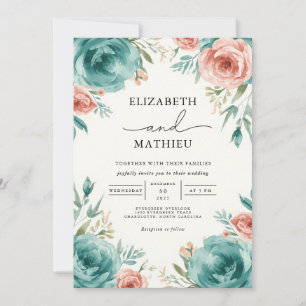 Invitation Mariage d'accentuation de la fleur Turquoise pouss