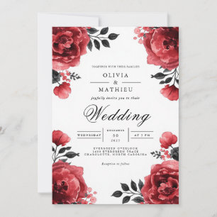 Invitation Mariage d'accentuation florale en fleur de Crimson