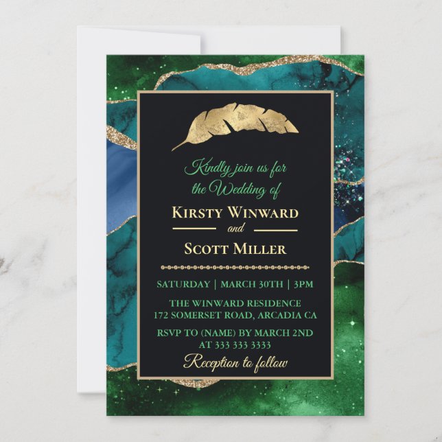 Invitation Mariage d'agate de Parties scintillant d'or bleu v (Devant)