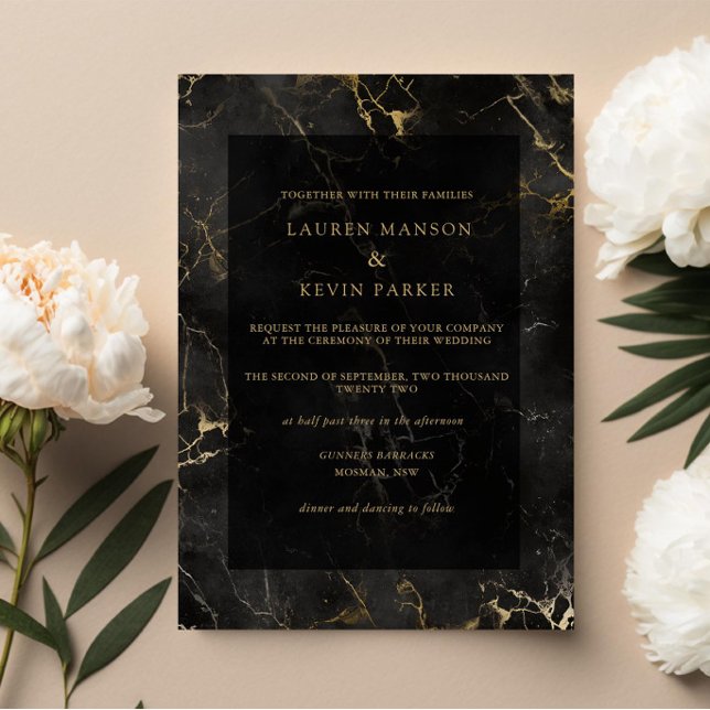 Invitation Mariage d'agate en marbre noir (Créateur téléchargé)