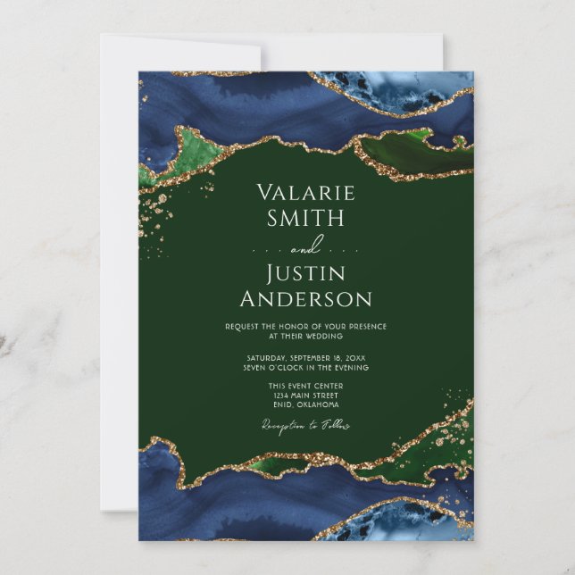 Invitation Mariage d'âge bleu et vert de la Marine (Devant)