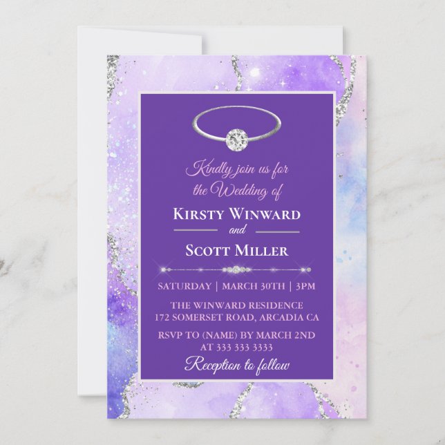 Invitation Mariage d'âge de la Parties scintillant d'argent L (Devant)