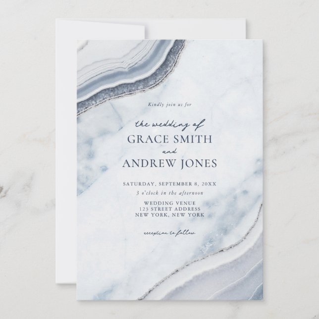 Invitation Mariage d'âge en marbre bleu foncé (Devant)