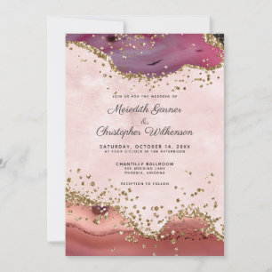 Invitation Mariage d'âge rose et bordeaux
