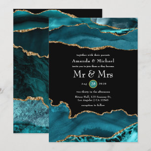 Invitation Mariage d'âge turquoise et Gold