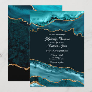 Invitation Mariage d'âge turquoise et Gold