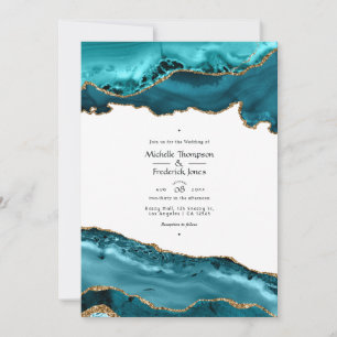 Invitation Mariage d'âge turquoise et Gold