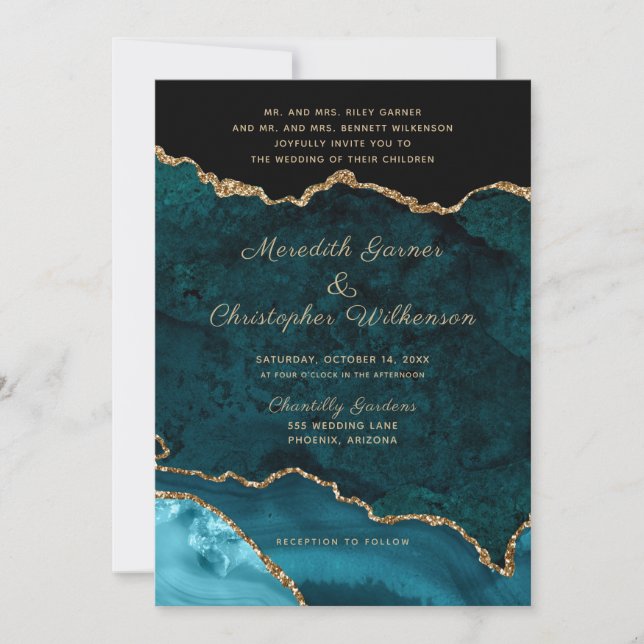 Invitation Mariage d'âge Turquoise Gold (Devant)