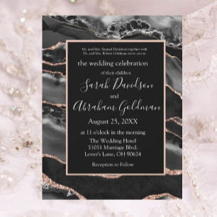 Invitation Mariage d'agrafe d'or Rose noir personnalisé