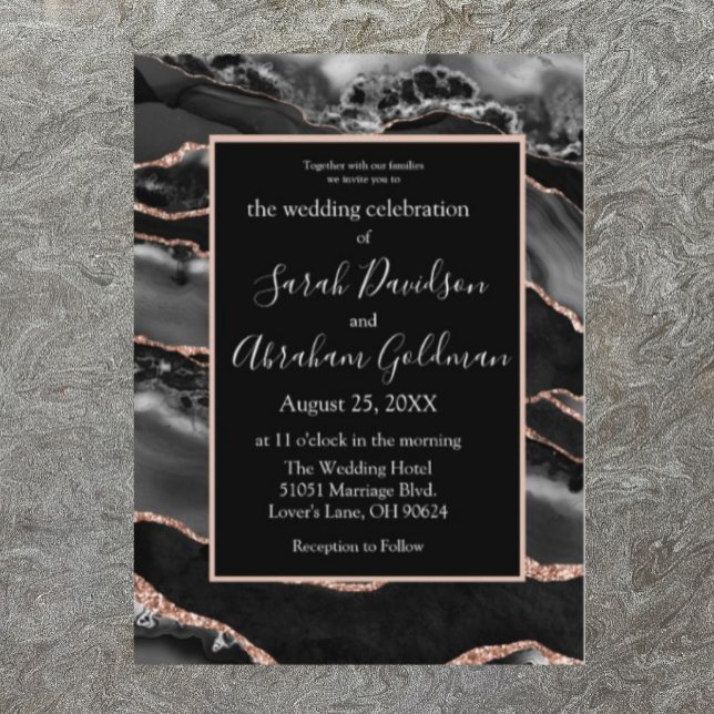 Invitation Mariage d'agrafe d'or Rose noir personnalisé (Créateur téléchargé)