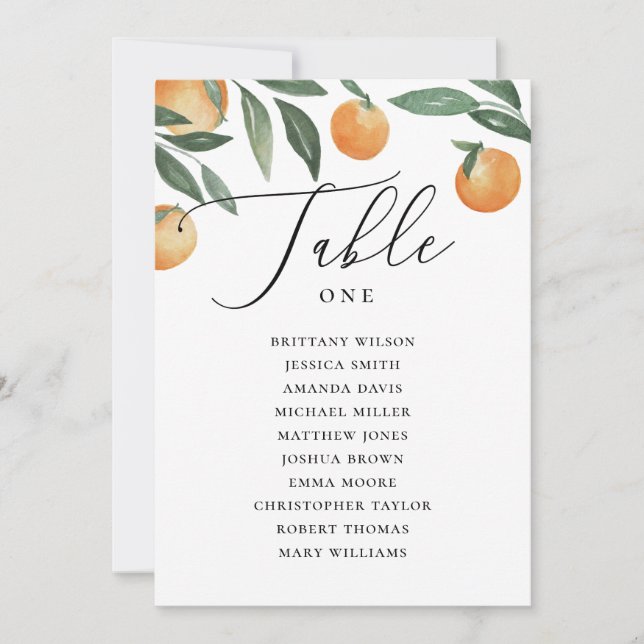 Invitation Mariage d'agrumes aquarelle. Organigramme (Devant)