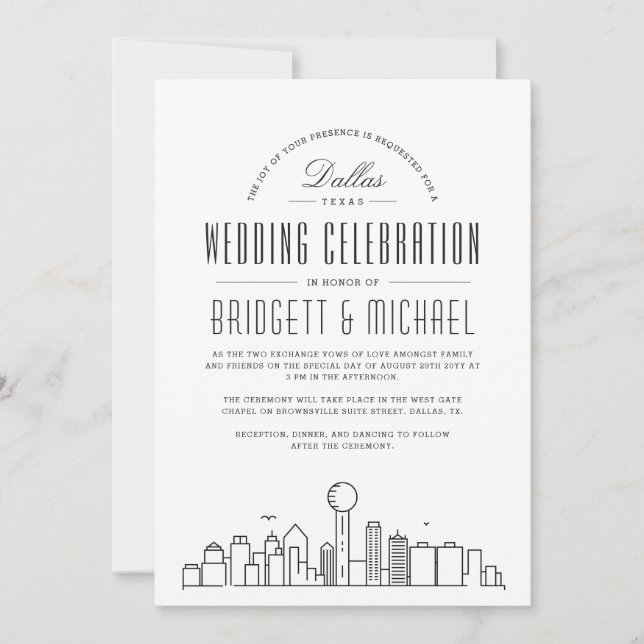 Invitation Mariage Dallas | Ligne Skyline Déco Moderne (Devant)