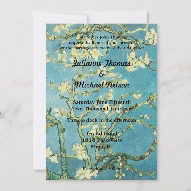 Invitation Mariage d'amandes florales bleues (Devant)