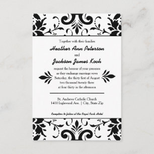 Invitation mariage damassé 3x5 noir et blanc