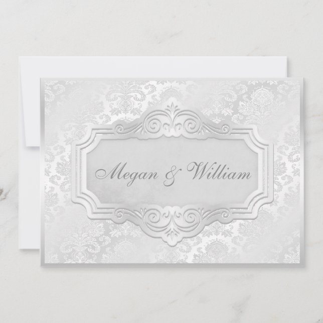 Invitation Mariage damassé argenté élégant (Devant)