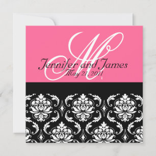 Invitation Mariage damassé au monogramme rose chau
