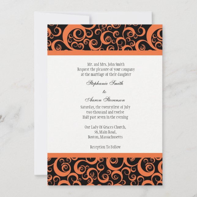 Invitation mariage damassé avec Orange (Devant)