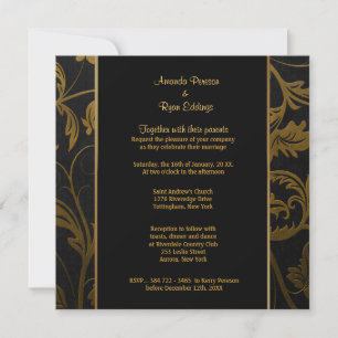 Invitation Mariage damassé Black et Gold - Carré