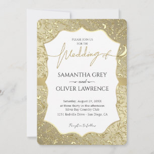 Invitation Mariage damassé blanche et or