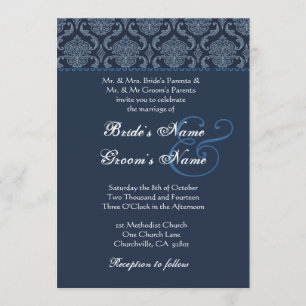 Invitation Mariage damassé bleu de minuit
