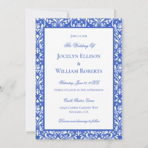 Invitation Mariage damassé Bleue Et Blanche Moderne