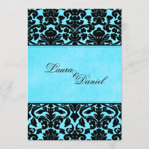 Invitation Mariage damassé bleue et noire