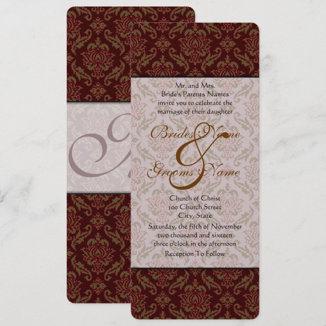 Invitation Mariage damassé Brown (Devant / Derrière)