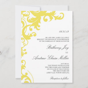 Invitation Mariage damassé citron jaune élégant