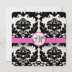 Invitation Mariage damassé de finition rose floral noir et bl