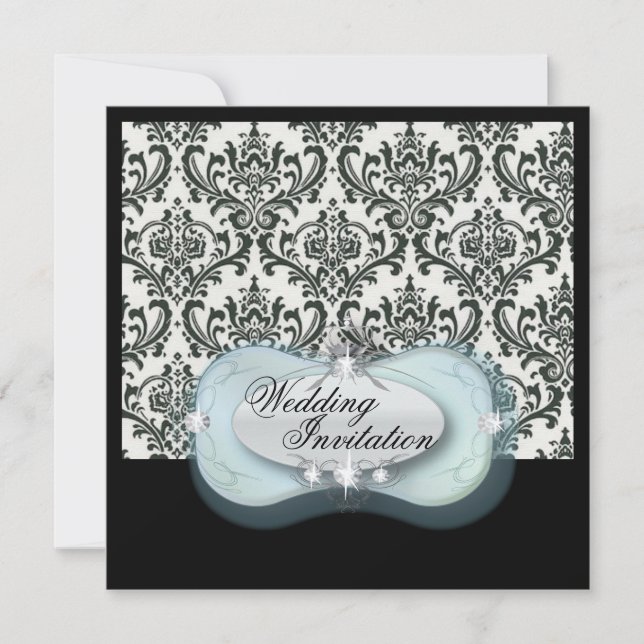 Invitation mariage damassé en noir et blanc (Devant)