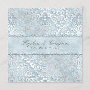 Invitation Mariage damassé en poudre Blue Glimmer