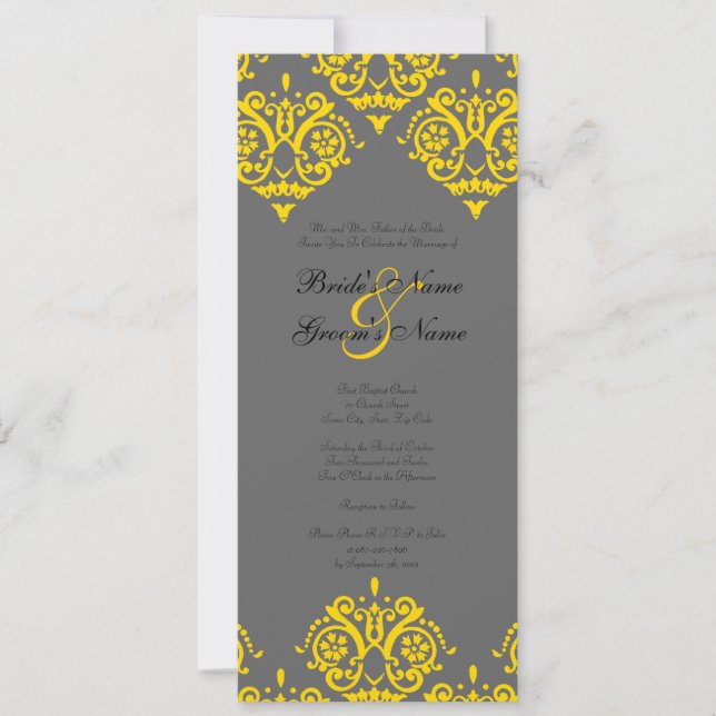 Invitation Mariage damassé jaune et gris (Devant)