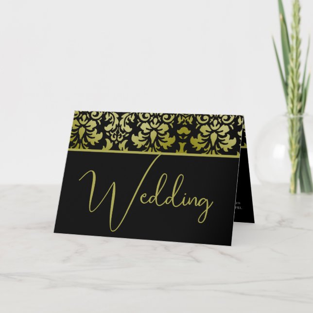 Invitation Mariage damassé jaune et noir (Devant)