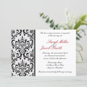 Invitation Mariage damassé moderne en noir et blanc