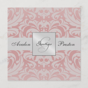 Invitation Mariage damassé Monogramme argenté et r